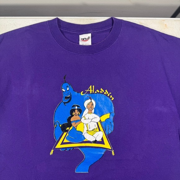 Anvil Other - Vintage Anvil Aladdin Movie Cast Crew T-Shirt Purple Mens XL Disney